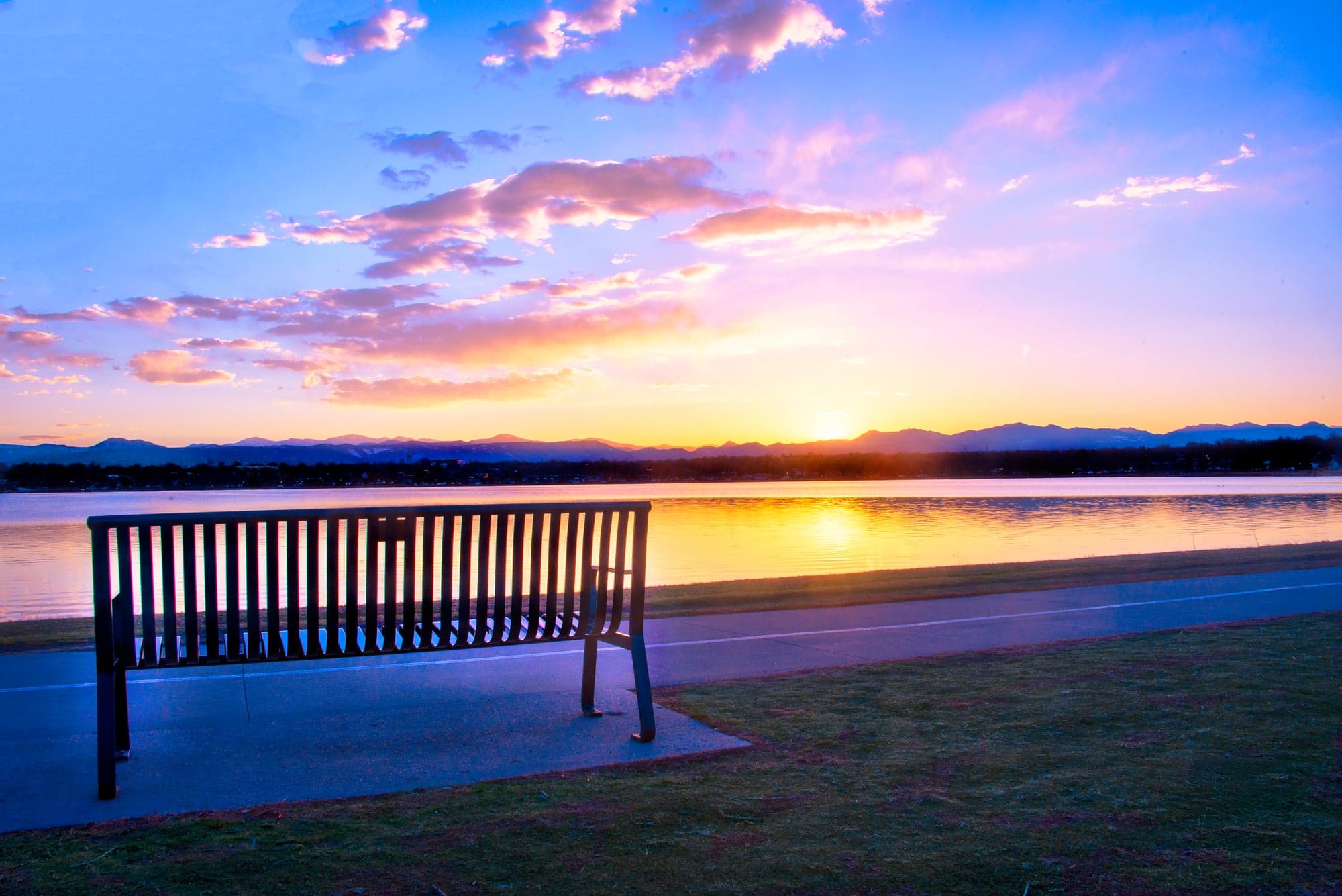 Empty Bench, Mountain Sunset